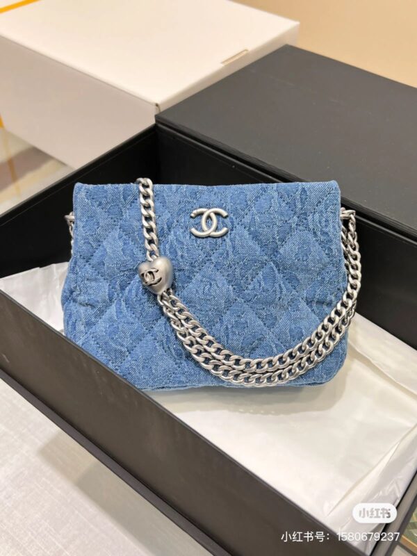 Chanel Quilted Denim Camellia Sweetheart Small Hobo Bag