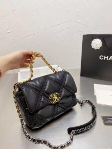 pre loved Chanel 19 bag shiny lambskin golden tune