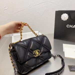 pre loved Chanel 19 bag shiny lambskin golden tune